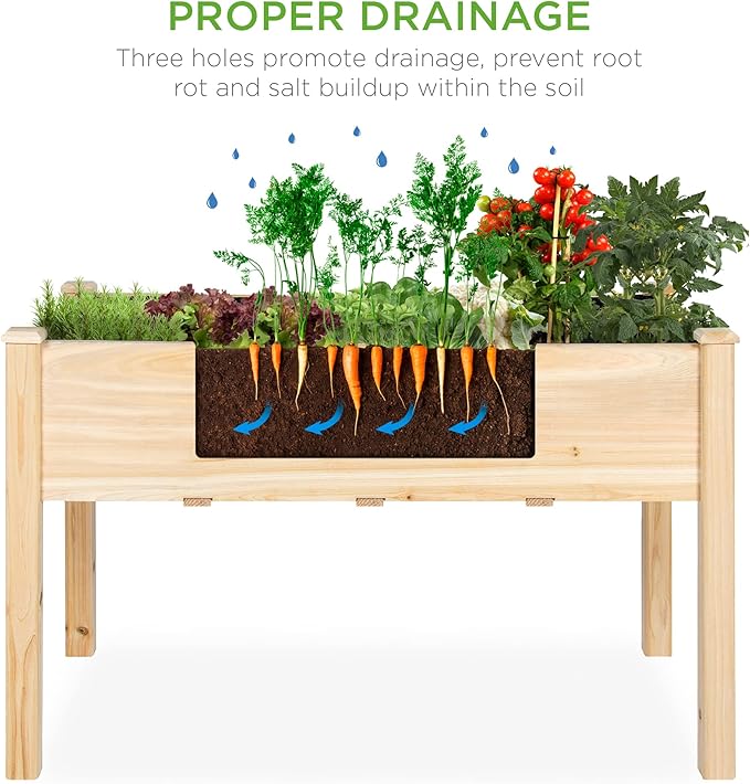 Best Choice Products 48x24x30in Raised Garden Bed, Elevated Wood Planter Box Stand for Backyard, Patio, Balcony w/Bed Liner, 200lb Capacity - Natural