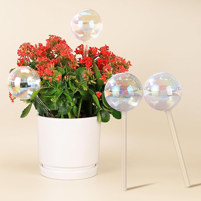 6.4 oz Medium Plant Self Watering Globes, Light Iridescent Glass Water Bulbs for Indoor Plants, Vacation Watering System, Self-Watering Stakes, Automatic Plant Waterer, 4 Pack