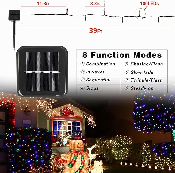 6-Pack Solar String Lights, 600 LED Extra-Long 236Ft Solar Christmas Lights Outdoor Waterproof, 8 Modes Multicolor Led Christmas Lights for Garden, Patio, Wedding, Christmas Decorations