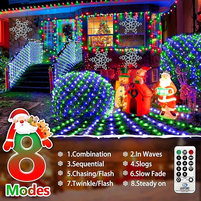 KNONEW 2-Pack 360 LEDs Christmas Net Lights 13ft x 9.8ft Outdoor Mesh Lights Connectable Waterproof 8 Modes & Timer Plug-in Net Fairy Lights for Bushes Garden Party Wedding Holiday,Blue and Green