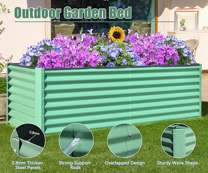 Domi Galvanized Raised Garden Bed, Outdoor Planter Garden Boxes Large Metal Planter Box for Gardening Vegetables Fruits Flowers, Green (6x3x2ft)