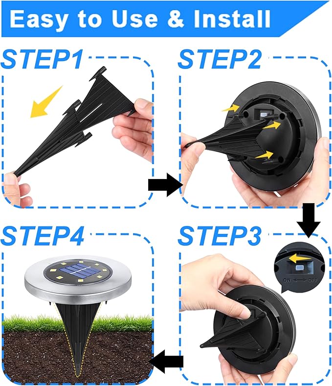 Solar Ground Lights, Waterproof Solar Garden Lights, Upgraded Outdoor Garden Waterproof Bright in-Ground Lights, Landscape Lights for Pathway,Yard,Deck,Lawn,Patio,Walkway (4 Pack Warm Light)