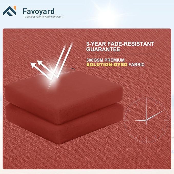 Favoyard Outdoor Chair Cushion 22 x 22 x 3 Inch Rainproof & 3-Year Fade Resistant Patio Furniture Cushions with Removable Cover and Adjustable Ties for Garden Sofa Couch Pads Set of 2, Red