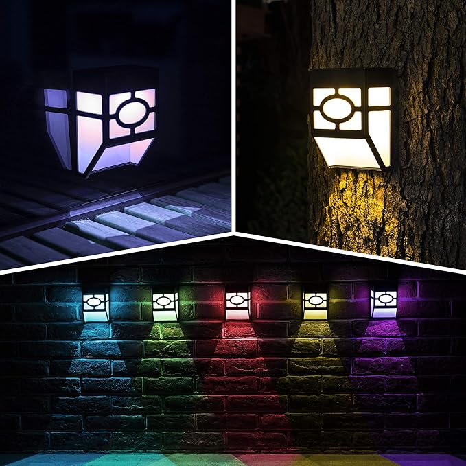 SOLPEX 16 Pack Solar Deck Lights Outdoor, Solar Fence Lights，2 Modes Christmas Garden Decoration Lights,RBG/Warm White LED Decorative Lighting for Garden，Yard，Post，Path&Driveway