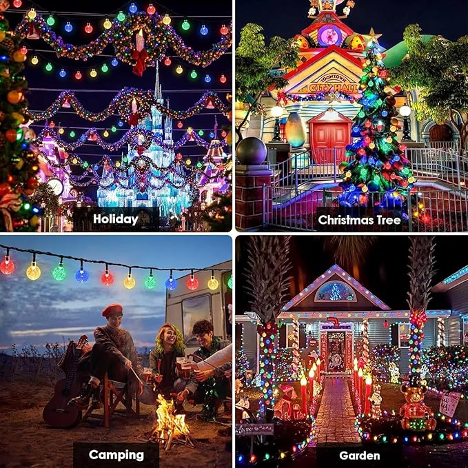 Multicolor 2-Pack 100 LED 64FT Crystal Globe Solar String Lights Outdoor, Waterproof Pastel Easter Lights with 8 Lighting Modes, Solar Powered Tree Light for Easter Xmas Decorations Tree Garden Patio