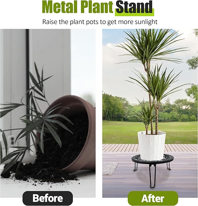 3 Pack Metal Plant Stand Indoor Outdoor, Heavy Duty Flower Pot Stands for Multiple Plants, Black Iron Plant Holder for Planters, Round Plant Shelf for Patio Garden Balcony Living Room
