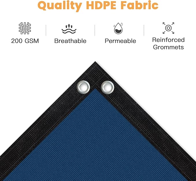 VICLLAX Shade Fabric Sun Shade Cloth with Every 2 FT Grommets for Patio Garden Pergola Cover Canopy 7x11 FT, Dark Blue