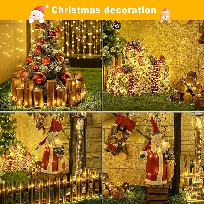 JMEXSUSS Solar String Lights 200 LED, Warm White, Waterproof, 66ft, 8 Modes, IP44, Outdoor Patio, Garden, Christmas Decoration