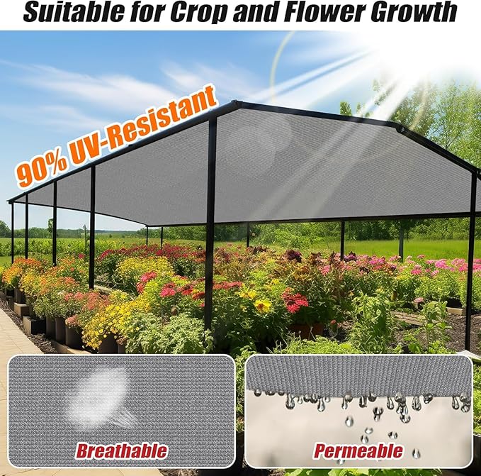 Outdoor 90% Sun Shade Cloth with Grommets, 17 X 17 FT Pergola Shade Cover for Garden Patio Carport Kennel Swimming Pool, Light Grey (We Make Custom Size)
