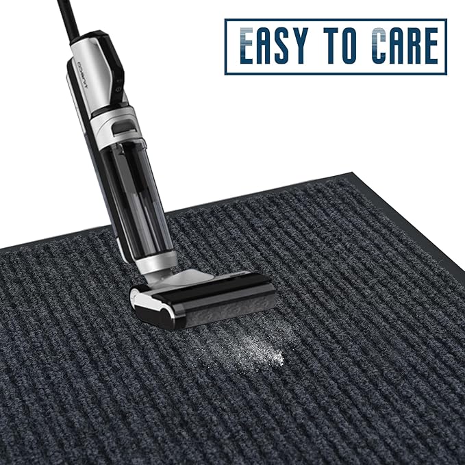 fani Heavy Duty Large Outdoor Indoor Entrance Black Doormat Waterproof Low Profile Entrance Rug Front Door Mat Patio Anti-Skid Rubber Back, 48x96 inch (Gray)