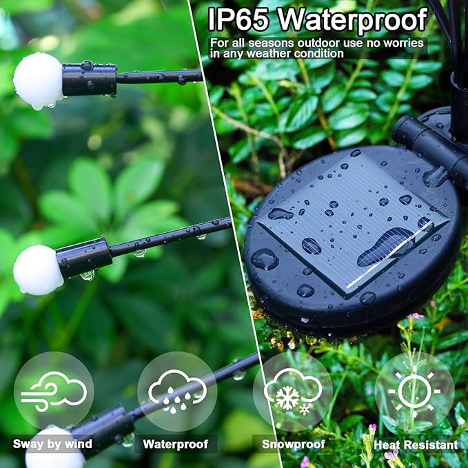 4Pack 32LED Spring Solar Swaying Lights Outdoor Solar Powered Firefly Lights Garden Decor Waterproof Pathway Light Sway by Wind Landscape Lights Warm Yellow for Pathway Lawn Patio Courtyard Decor