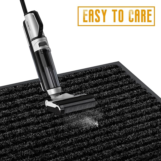 fani Heavy Duty Large Outdoor Indoor Entrance Black Doormat Waterproof Low Profile Entrance Rug Front Door Mat Patio Anti-Skid Rubber Back, 48x96 inch (Black)