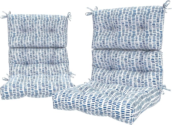 LVTXIII Outdoor High Back Chair Cushions, Seasonal Replacement Adirondack Chair Cushion with Ties, Patio Waterproof Seat Cushions for Home Garden Use (22” W x 20” D, Set of 2, Pebble Blue)
