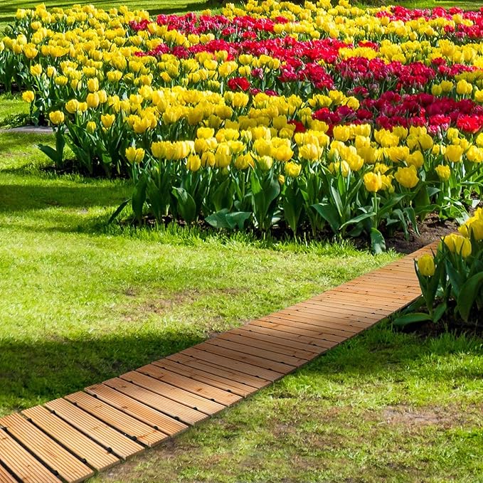 RELIANCER 12' Wooden Garden Pathway,Outdoor Roll Out Cedar Straight Walkway,Patio Path Decorative Garden Boardwalk Walkways,Weather-Resistant Roll Up Beach Wood Road Floor,Wedding Party Pathways