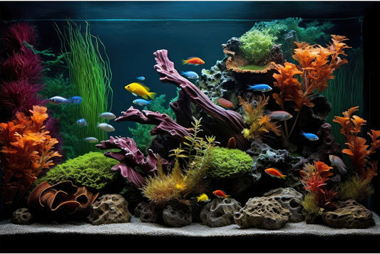 Aquarium Background Lush Aquatic Colorful Plants Terrarium Background Redwood Root Coral Reef Jungle Style Fish Tank Background Amazing Underwater View Aquarium Backdrop Wallpaper Poster Vinyl 24x16in