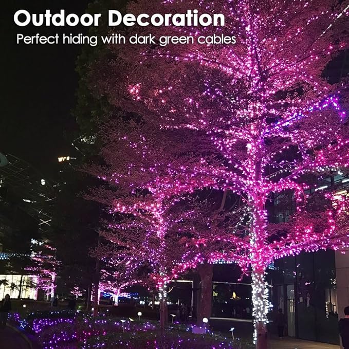 Christmas Tree Light 500 LEDs 172ft Green Cable Wire Low Voltage Fairy String Twinkle Lights Waterproof 12 Modes for Party, Halloween, Outdoor, Garden, Wedding, Home Decoration (Purple)