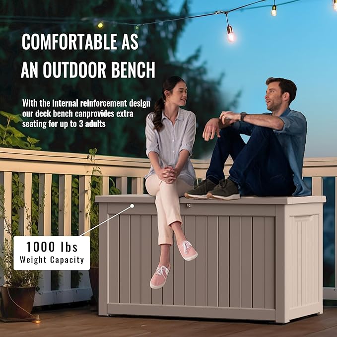 DRATO 230 Gallon Deck Box, Waterproof Resin Large Outdoor Storgae Box for Patio Furniture, Patio Cushions, Gardening Tools, Pool and Sports Supplies, Lockable