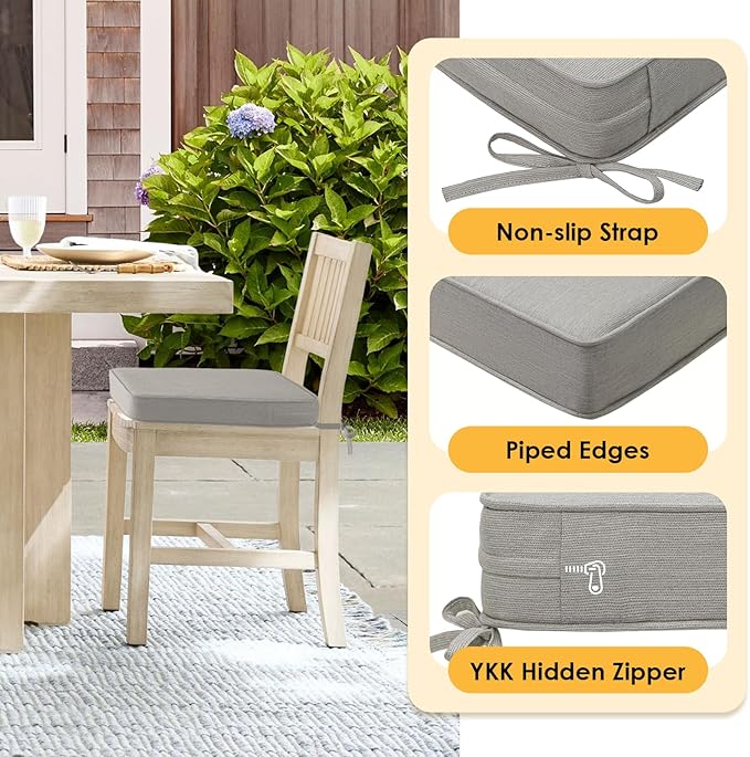 Outdoor Sunbrella Square Corner Seat Cushion, 19"x19"x3", Set of 4, Non Slip Outdoor Seat Cushion Pads with Removable Cover for Patio Furniture, Garden Yard Lawn, Specrtum Pebble