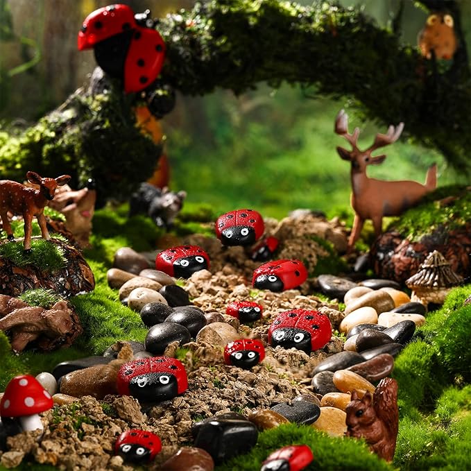 Gerrii 18 Pcs Small Resin Ladybugs Garden Decor Stones Holiday Ladybug Garden Yard Decorations Outdoor 4 Size Ladybug Mom Gifts Lady Bugs Yard Decorations