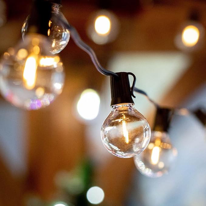 Novelty Lights 25 Feet G40 LED Patio String Lights with 25 Bulbs, Warm White, Weather Resistant and Shatterproof Replaceable Plastic Globe Bulbs, Black Wire