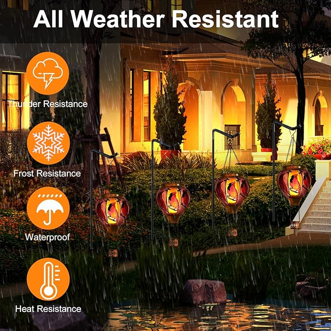 18inch Hot Air Balloon Solar Lantern with Flickering Flame Hanging Solar Outdoor Lantern Lights Waterproof Lanterns for Garden Patio Yard Party Decoration Cardinal