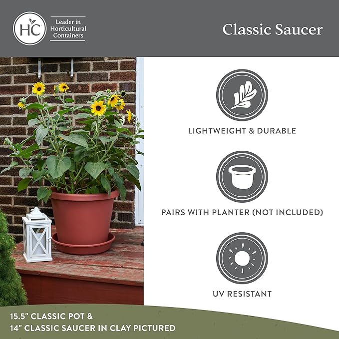 The HC Companies 6 Inch Round Plastic Classic Plant Saucer - Indoor Outdoor Plant Trays for Pots - 6.75"x6.75"x1.13" Chocolate