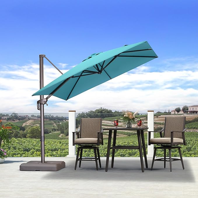 PURPLE LEAF 8 Feet Cantilever Patio Umbrella Square Umbrella with 360° Rotation and Aluminum Offset Hanging Outdoor Umbrella for Pool Garden Backyard Deck, Turquoise