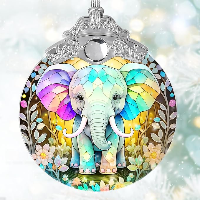 Stained Glass Suncatcher, Jocidea Elephant Ornament, Christmas Ornaments, Holidays Ornaments, Christmas Tree Decor, Elephant Decor for Home, Elephant Gifts