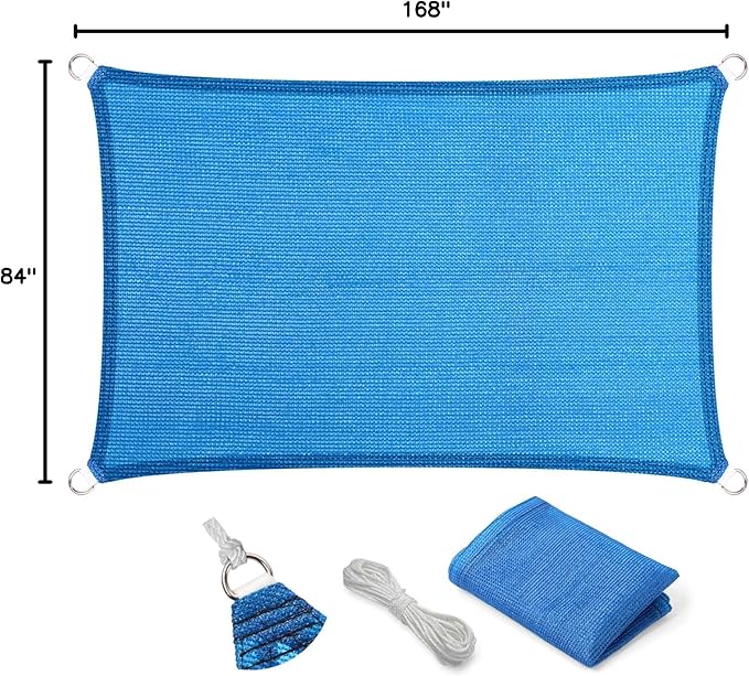 Eden's Decor Straight Flat-Edged Sun Shade Sail Rectangular 7' x 14' Blue UV-Blocking Outdoor Canopy Fabric Cloth Awning for Pergola Patio Garden Backyard Custom Size