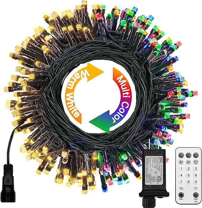 Christmas String Lights, 168Ft 600 LED Twinkle Fairy Lights Tree Lights with 8 Light Modes for Christmas Trees Garland Wreath Wedding Indoor Outdoor Holiday Decorations - Warm White to Multicolor