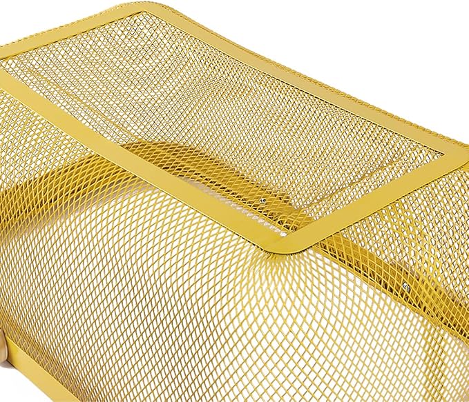 Portable Mesh Harvest Basket - Natural Bamboo Handle Foldable Organizer for Kitchen, Garden & Picnic | Ventilated Storage Bin with Rust-Proof Wire, Space-Saving Farmhouse Decor (Nebula Green)