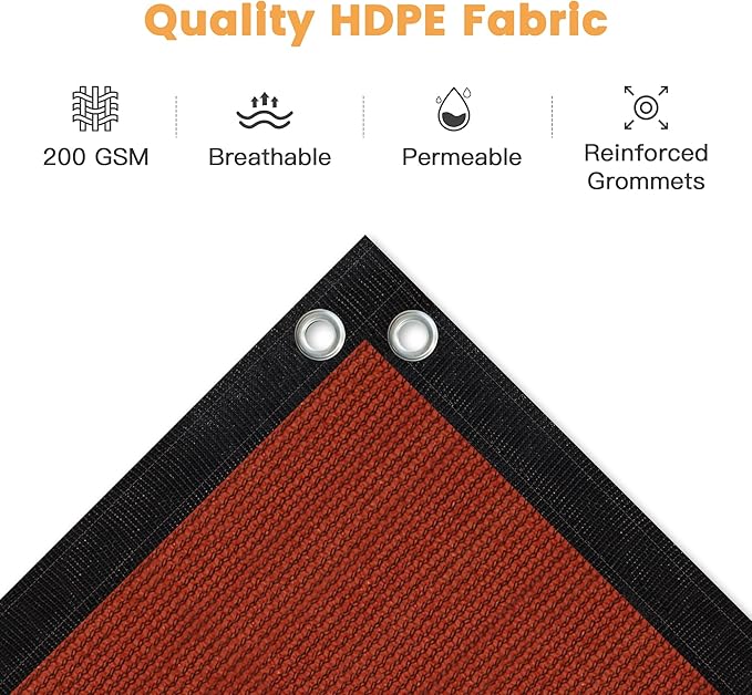 VICLLAX Shade Fabric Sun Shade Cloth with Every 2 FT Grommets for Patio Garden Pergola Cover Canopy 7x12 FT, Rust Red