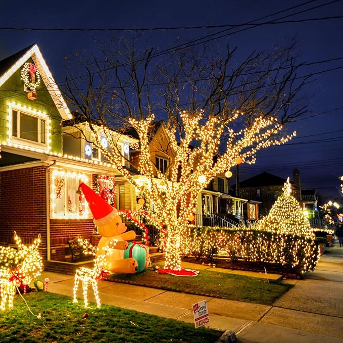 42.7Ft Warm White Solar Lights Outdoor, 2 Pack Total 200 LED Twinkle Solar Tree Lights, 8 Modes Solar String Lights for Outside Tree Patio Yard Wedding Garden Decorations