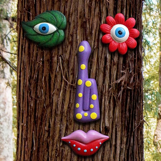Tree Faces Decor Outdoor,Funny Tree Faces Sculpture,Colorful Fence Decorations Outdoor,Suitable for Yard and Garden Art Décor(1pcs, Colorful Leaves)