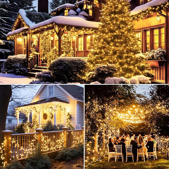 btfarm 4 Pack Solar String Lights Outdoor, Extra Long 480LED 156Ft Solar Christmas Lights Outside Waterproof, 8 Modes Solar Powered Tree Twinkle Light for Garden Yard Patio Party Decoration,Warm White