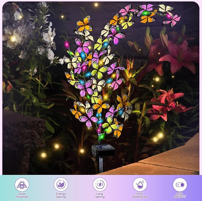 Solar Garden Lights Outdoor, 2 Pack New Sunflower Light for Outside, Solar Willow Vine Light with 46 LED Sunflowers, Waterproof Decor for Yard, Patio, Pathway, Gardening Gifts (2Pack Butterfly)