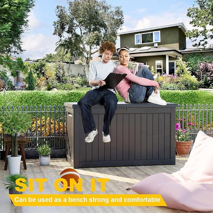 Deck Box - 230 Gallon Large Outdoor Storage box,Waterproof Patio Furniture and Storage Deck - Lockable and UV Resistant, Perfect for Pool and Outdoor Use, Weatherproof Resin, Lockable (Black) -