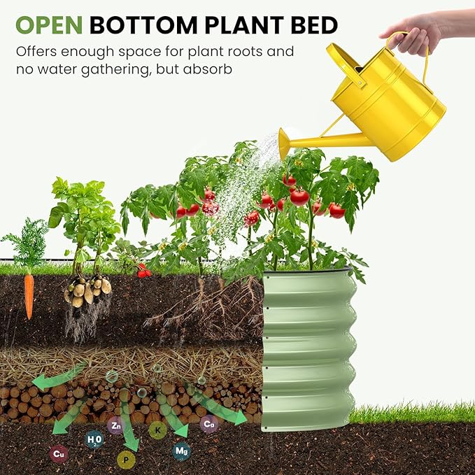 Oval 8x2x1.5 FT Galvanized Raised Garden Bed Kit, 31 in 1 Large Metal Planter Box for Outdoor Gardening, 18” Garden Bed for Vegetables Flower Herb(Sage Green)