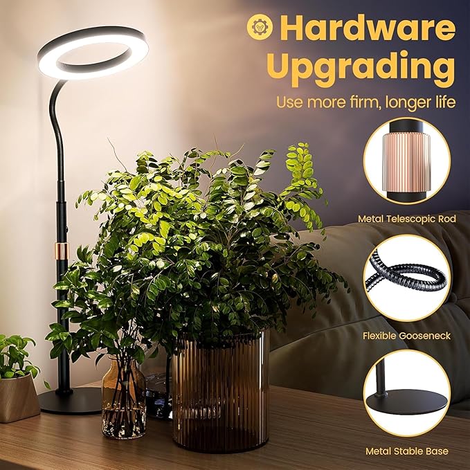 bseah Grow Light, Plant Light for Indoor Plants 2 Pack, Full Spectrum Desk Grow Lamp with Pedestal, Automatic Timer for 3H/9H/12H, 10 Dimmable Levels, Height Adjustable