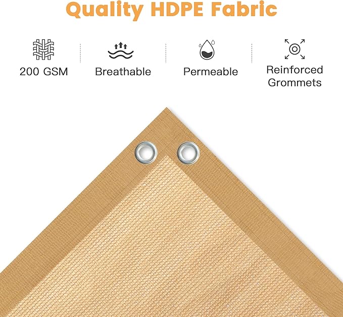 VICLLAX Shade Fabric Sun Shade Cloth with Every 2 FT Grommets for Patio Garden Pergola Cover Canopy 13x22 FT, Wheat