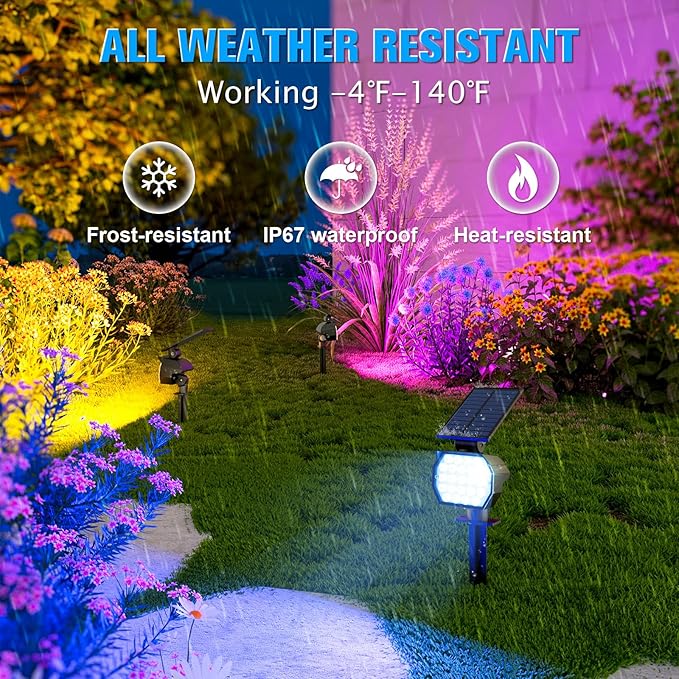 NIORSUN Solar Color Changing Lights Outdoor,7 Lighting Modes RGB Solar Outdoor Lights,IP67 Waterproof Multicolor Landscape Spotlights for Halloween Holiday Decorations,4 Pack