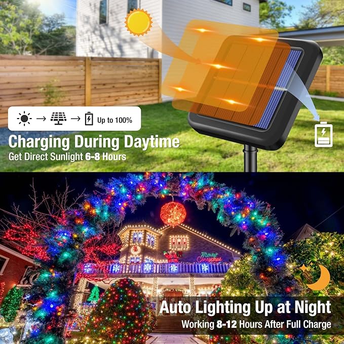btfarm 2 Pack Solar String Lights Outdoor, Extra Long 240LED 78Ft Solar Christmas Lights Outside Waterproof, 8 Modes Solar Powered Tree Twinkle Light for Garden Yard Patio Party Decoration, Colorful