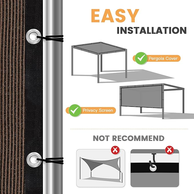 VICLLAX Shade Fabric Sun Shade Cloth with Every 2 FT Grommets for Patio Garden Pergola Cover Canopy 6x21 FT, Mocha