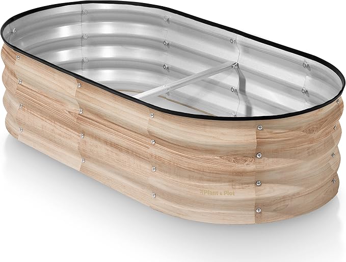 Galvanized Raised Garden Beds Outdoor // 4×2×1 ft Planter Raised Beds for Gardening, Vegetables, Flowers // Large Metal Garden Box (Natural Wood Grain)