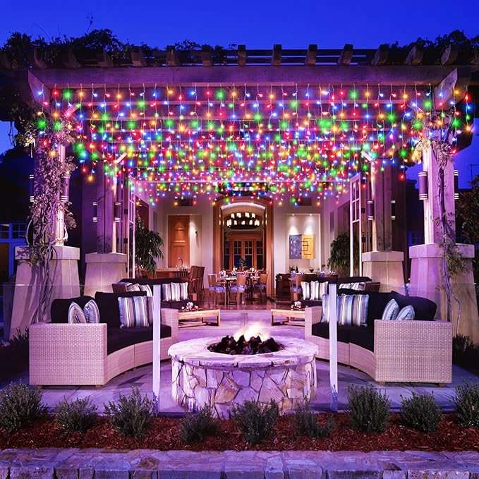 Icicle Lights for Outside, 33FT 400 LED Christmas Lights Outdoor Indoor with 8 Modes 75 Drops, Waterproof Connectable Twinkle String Light for Patio Yard Garden Wedding Party Decor, Multicolor