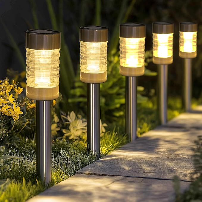 Dazzle Bright Solar Pathway Lights Outdoor, 12 Pack LED Solar Powered Waterproof Garden Lights, Landscape Lighting for Walkway Driveway Lawn Patio Yard Decoration, Warm White