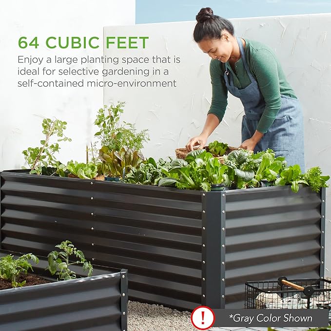Best Choice Products 8x4x2ft Outdoor Metal Raised Garden Bed, Deep Root Planter Box for Vegetables, Flowers, Herbs, and Succulents w/ 478 Gallon Capacity - Moonlight Gray