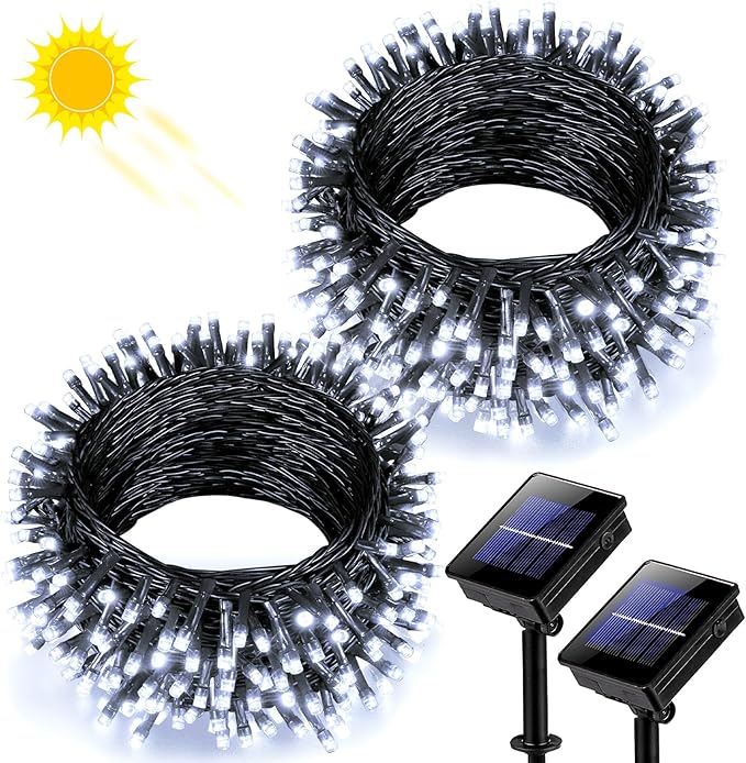 2 Pack Solar String Lights for Outside, Each 79Ft 240 LED Solar Lights Outdoor, 8 Modes Waterproof Solar Powered Christmas Twinkle Light for Backyard Patio Tree Party Garden Decoration, White