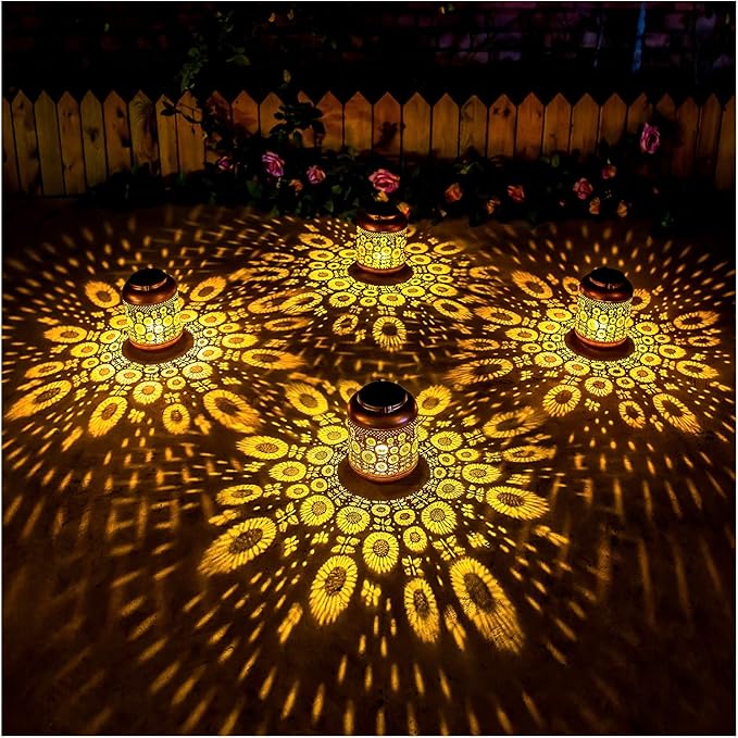 2 Pack Sunflower Solar Lanterns Outdoor Waterproof Hanging Solar Lights Sunflower Gifts for Women Men Mom Metal Decorative LED Outdoor Lanterns for Patio,Lawn,Landscape, Garden Decor, Yard Decoration