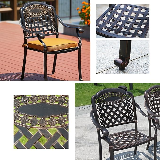 Outdoor Dining Chair Cast Aluminum Patio Chairs Set of 2 All-Weather Patio Dining Chair with Adjustable Feet for Backyard Garden (Muran Chair)